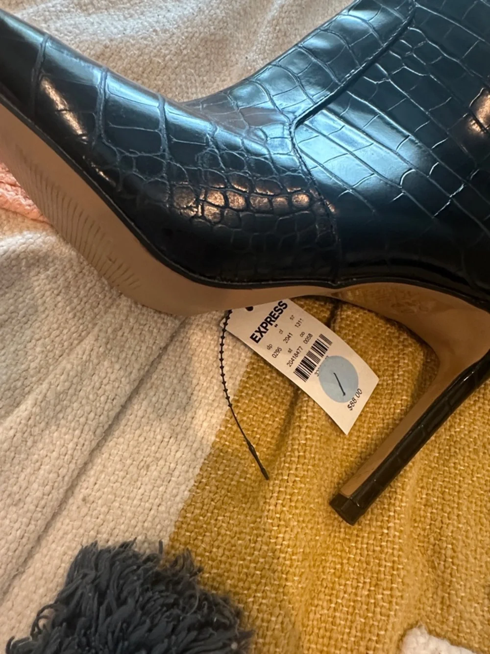 Express Black Croc-Embossed Stiletto Ankle Boots